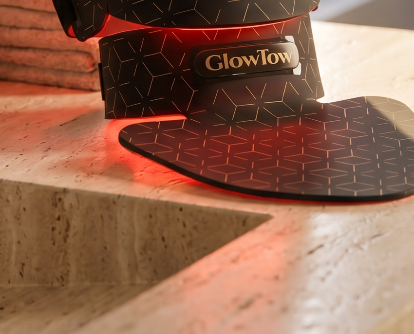 GlowTow Neck Panel resting on marble counter